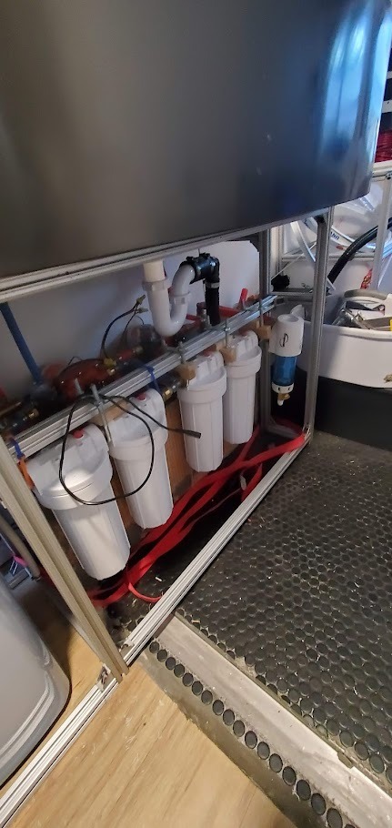 Filtration components for the recirculating shower system